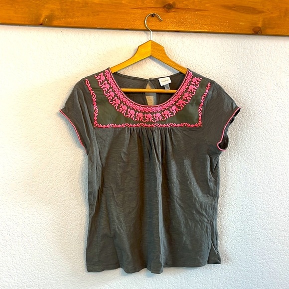 Cupio Embroidered Floral Olive & Pink Blouse sz medium - Picture 2 of 8